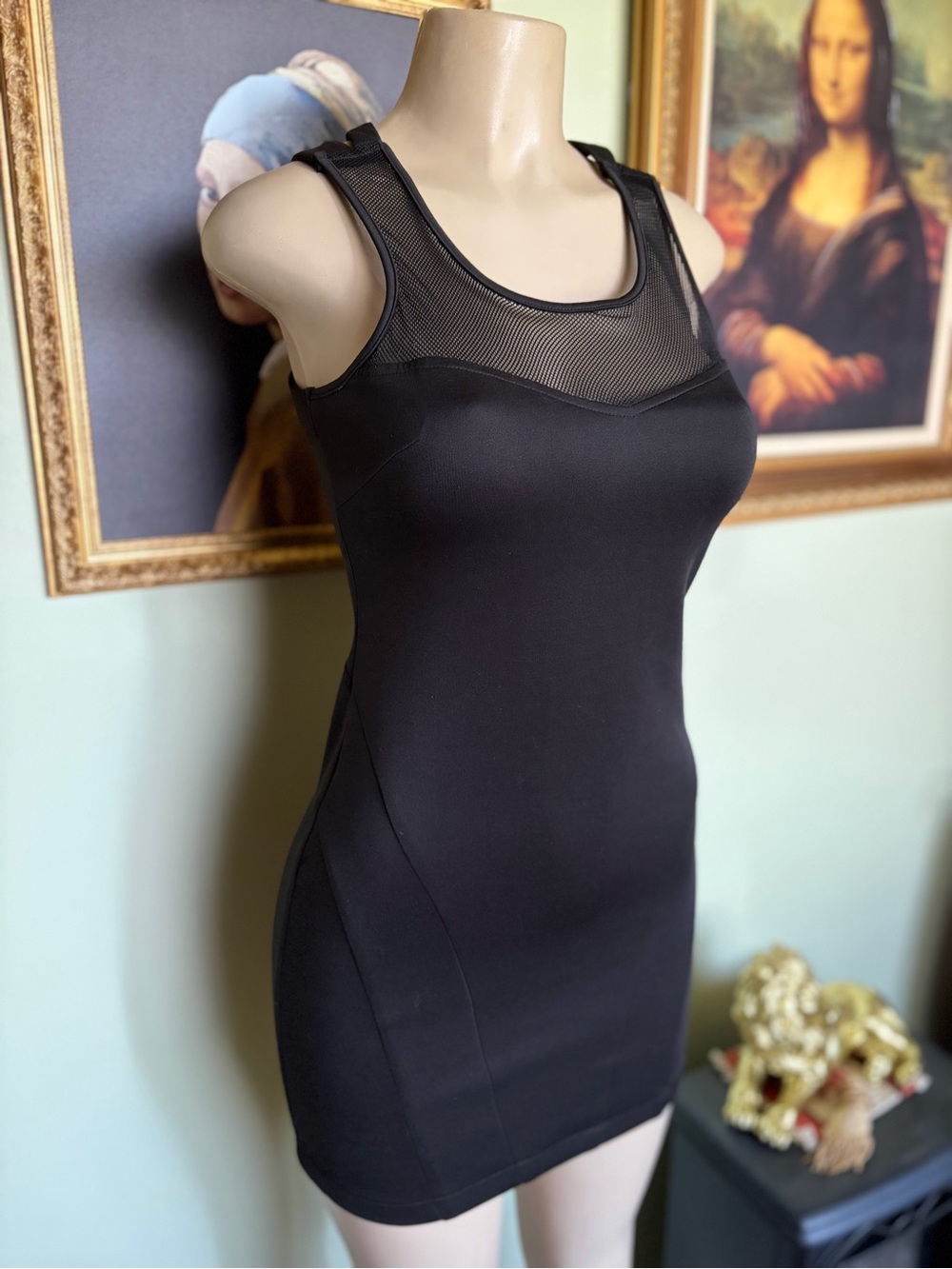 Luce Women's Black Mesh-Yoke Tight Fitting Mini Dress Size S Dark Romantic